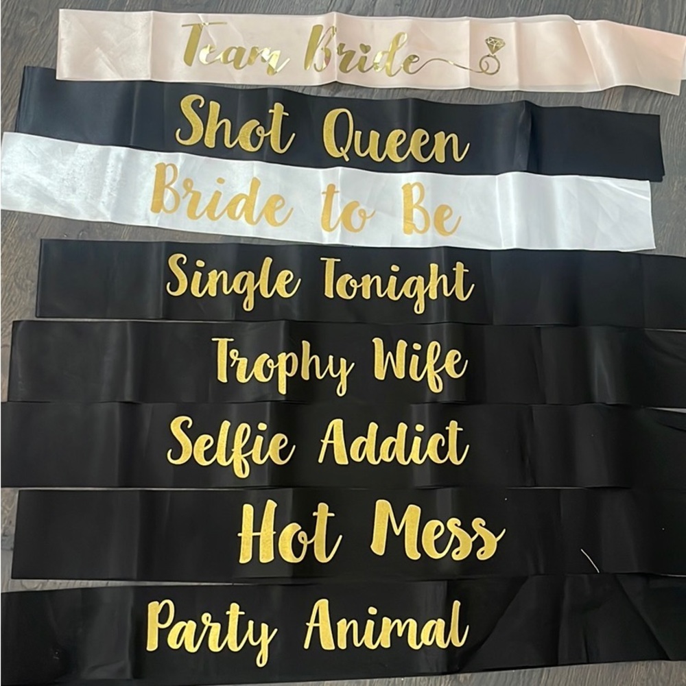 Metallic Gold White Pink Black Bachelorette Party Sashes Wedding Hen Party 10 x